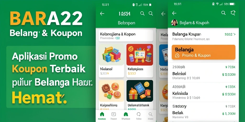 Screenshot aplikasi BARA22 menampilkan antarmuka kupon dan promo menarik.