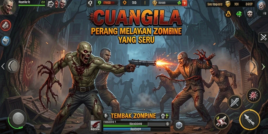 Antarmuka CUANGILA yang menarik dengan aksi menembak zombie.