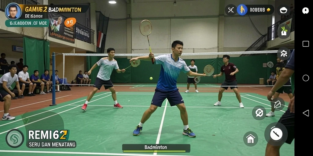 Tampilan antarmuka game Badminton yang menarik dan interaktif.